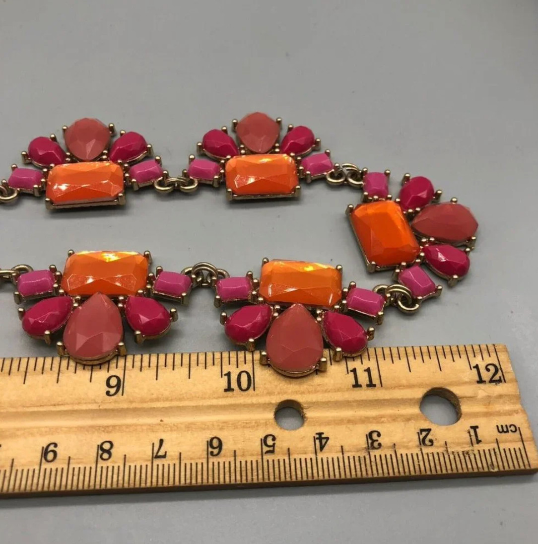 Premier Designs Garden Party Statement Necklace Gold Tone Pink Orange Summer NEW