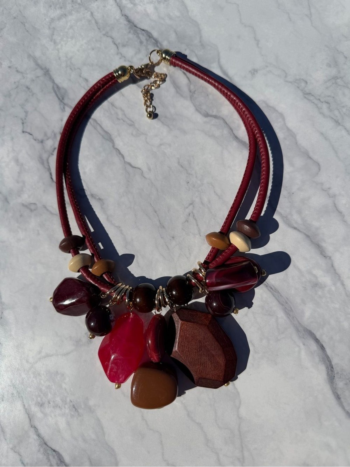 ✨ Bohemian Earth-Tone Statement Necklace – Premium Resin, Natural Wood