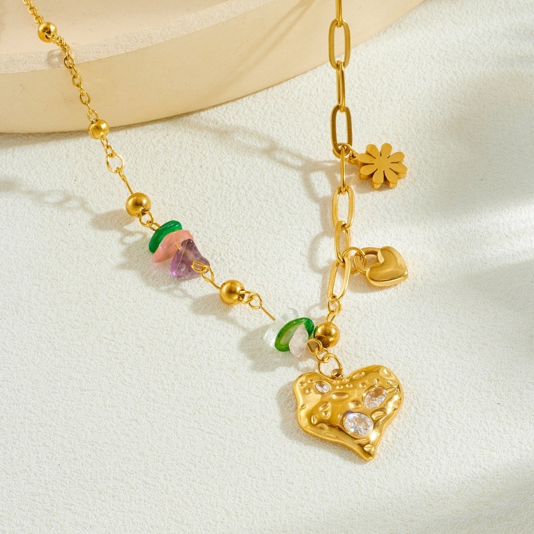 316L Stainless Steel Heart Flower Zircon Crystal Necklace for Women