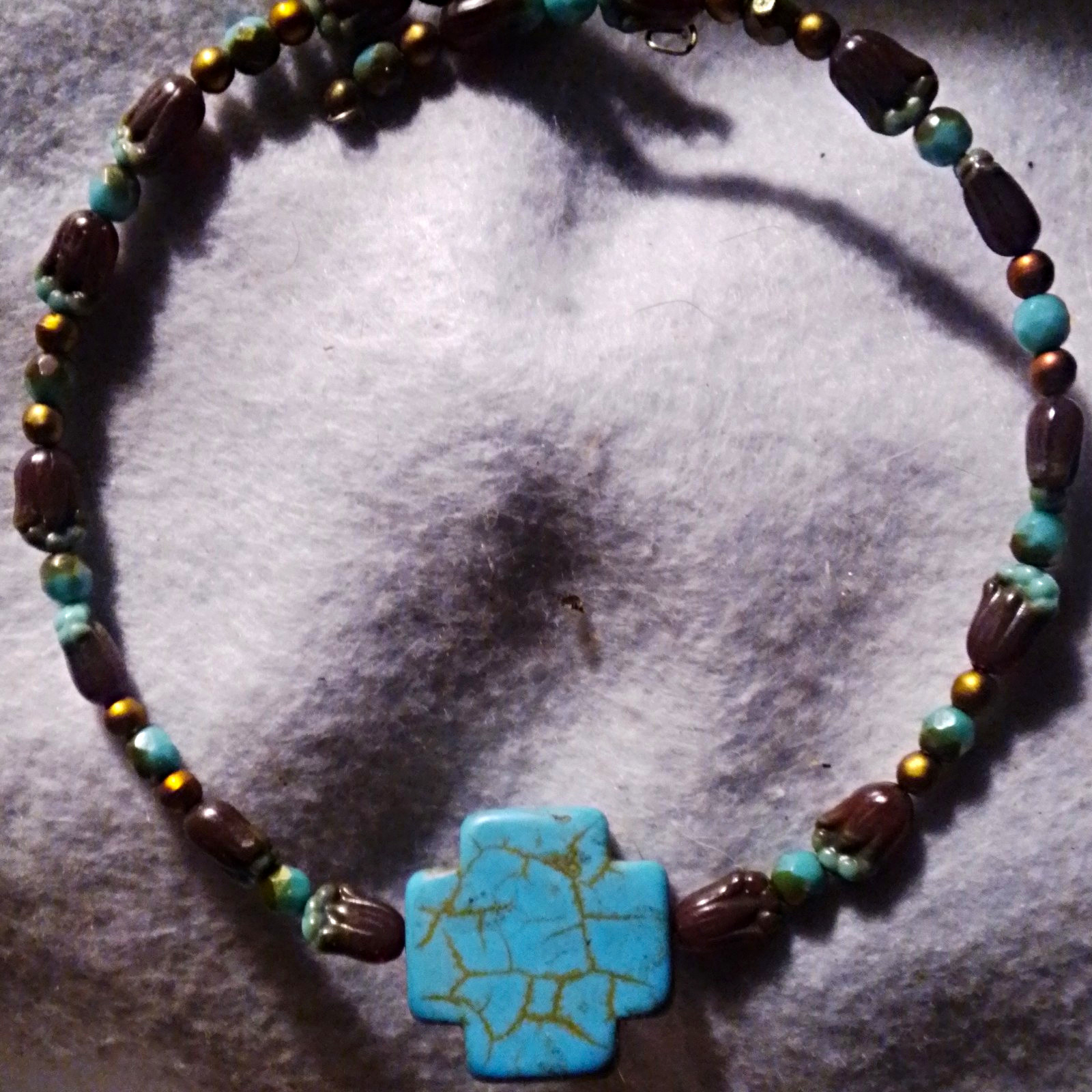 TURQUOISE Cross Pendant & Blue, Brown, & Gold Designer Stones