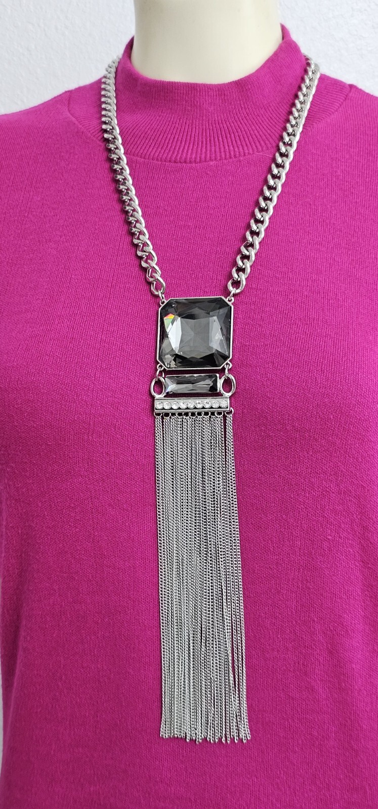 SIGNITURE SERIES long metal chain necklace silver tone 7.05 oz, 22″ Excellent co