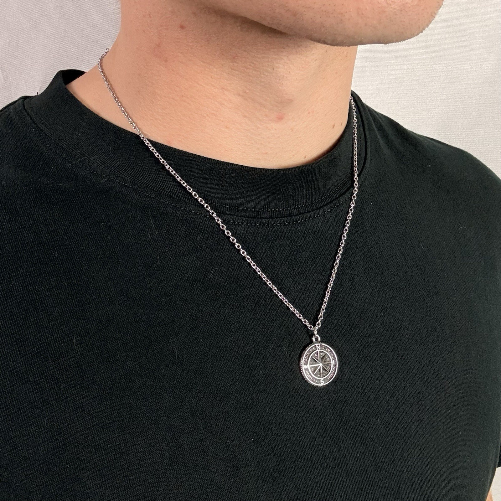Premium 316L Surgical Stainless Steel Cable Chain 2mm 20” + Compass Pendant Set