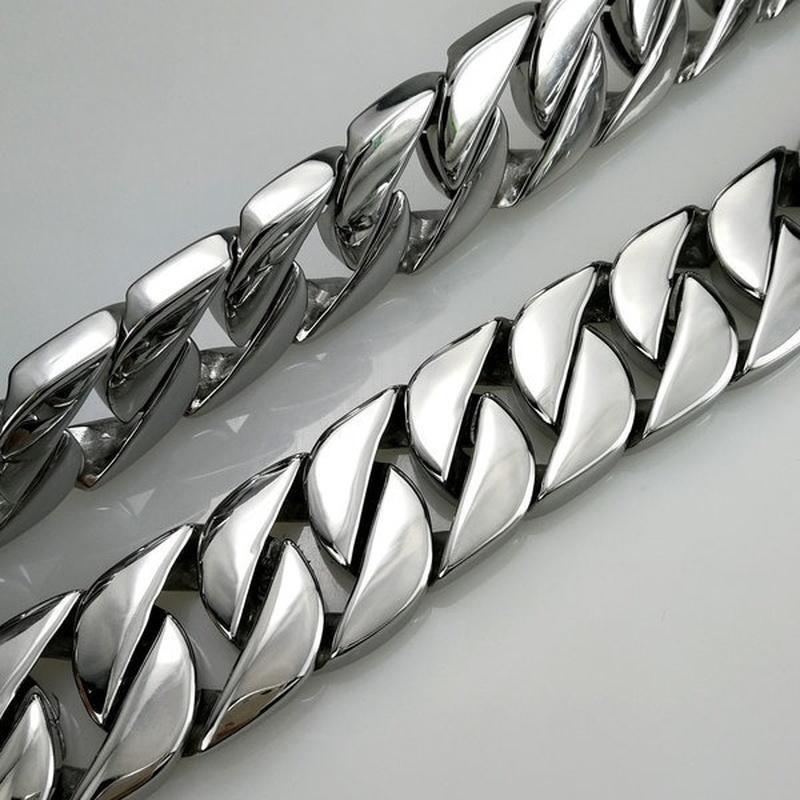 32mm Gold Chain Necklace Men 316L Stainless Steel Curb Cuban Link HEAVY Bracelet