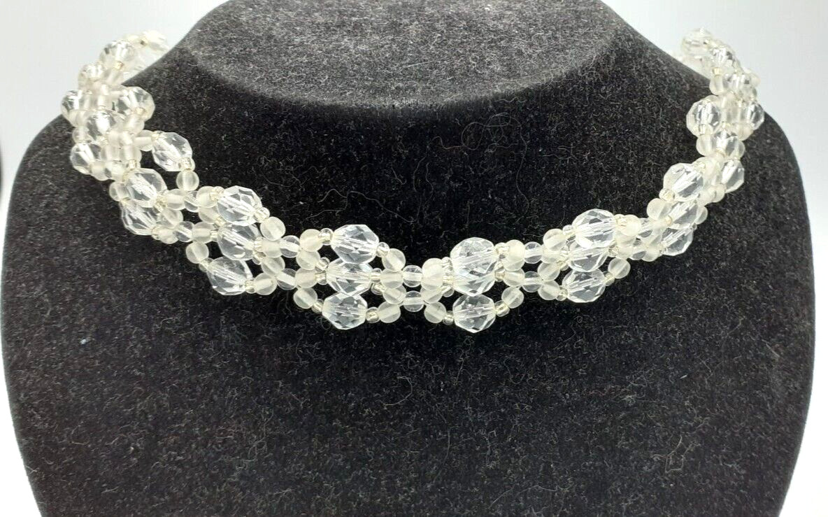 Clear Glass Bead Choker Necklace, Contemporary Style, Variable length