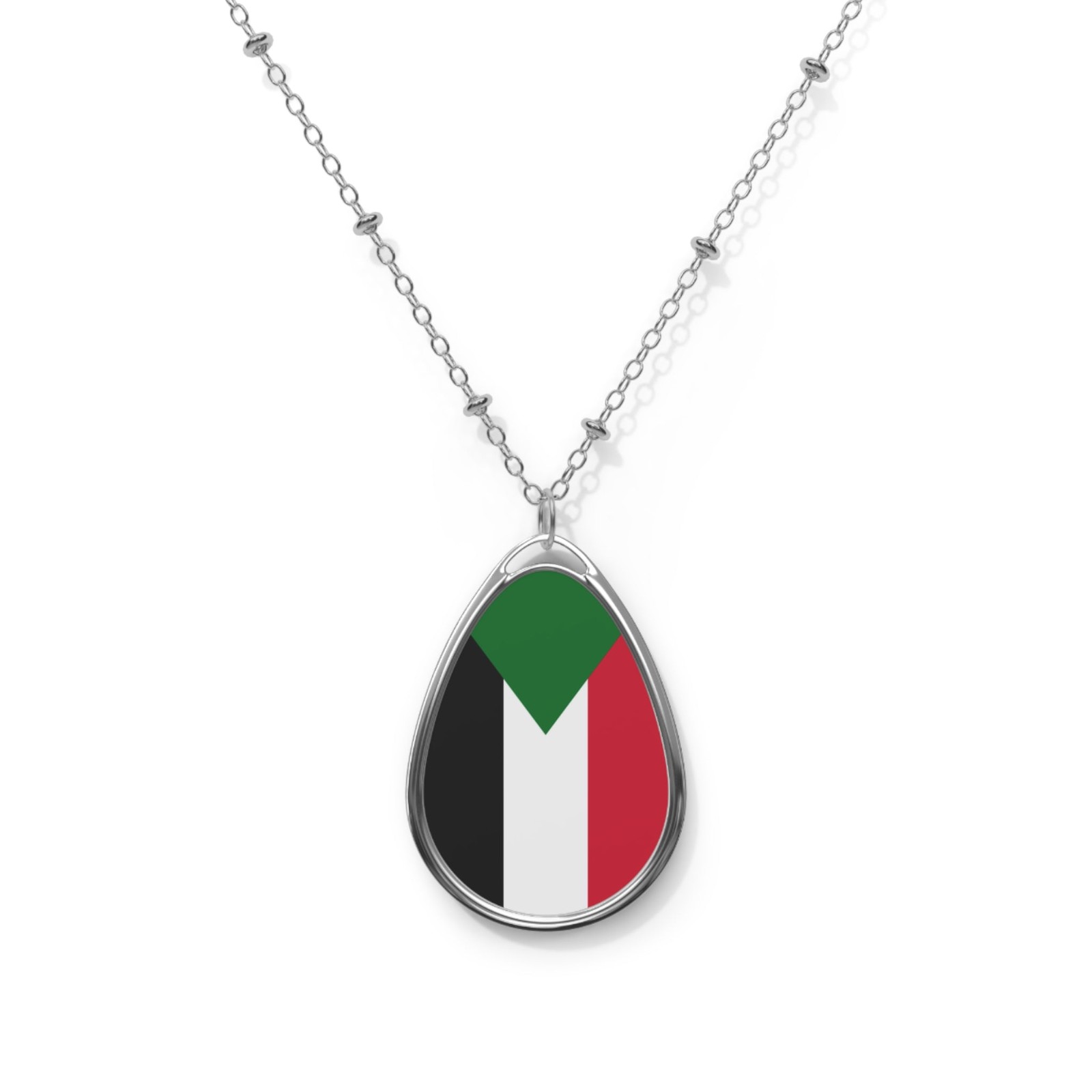 Sudan Flag Oval Necklace – Patriotic Zinc Alloy Pendant – One Size / Silver