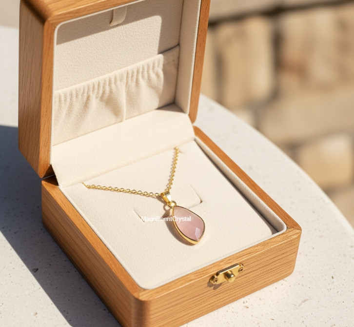 Minimalist Rose Quartz Teardrop Pendant Necklace Dainty Women Stone Jewelry