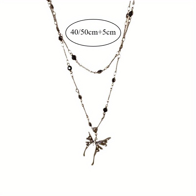 Women’s Dark Butterfly Pendant Necklace Double Layered Collarbone Chain Alloy