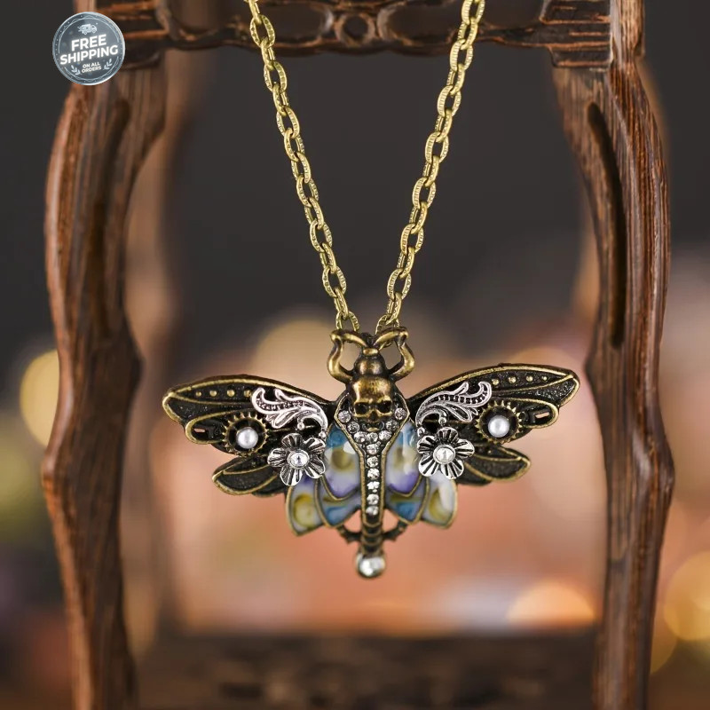 Vintage Boho Moth Skull Pendant Necklace for Women Daily Wear All Seasons Gift