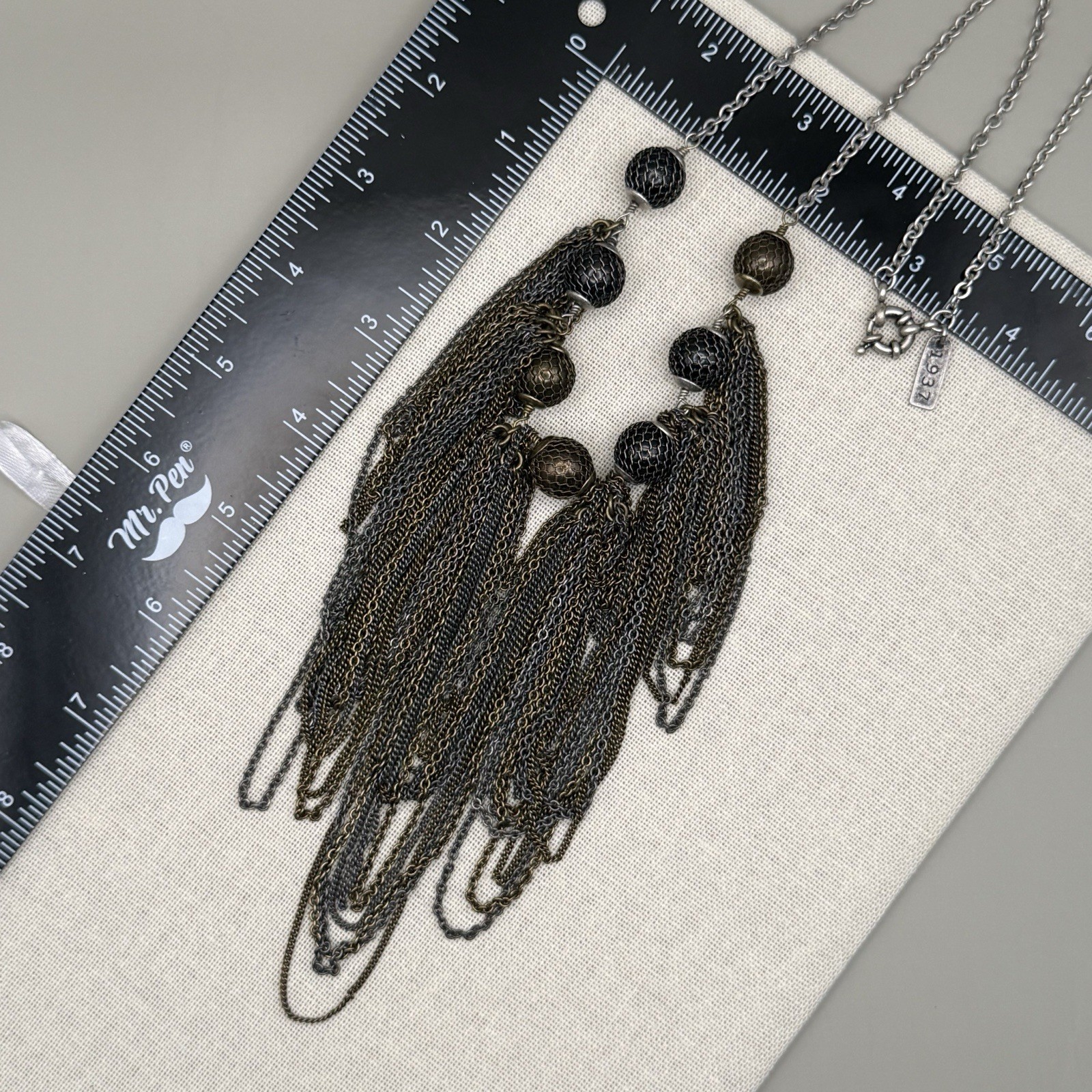 Madewell 1937 Bib Necklace Multi Chain Mixed Metal Mesh 24″ Industrial Boho Punk