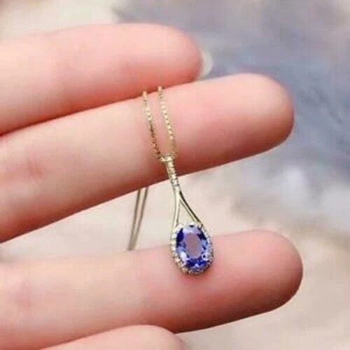 2Ct Oval Cut Simulated Tanzanite Lovely Charm Pendant In 14k Yellow Gold Plated