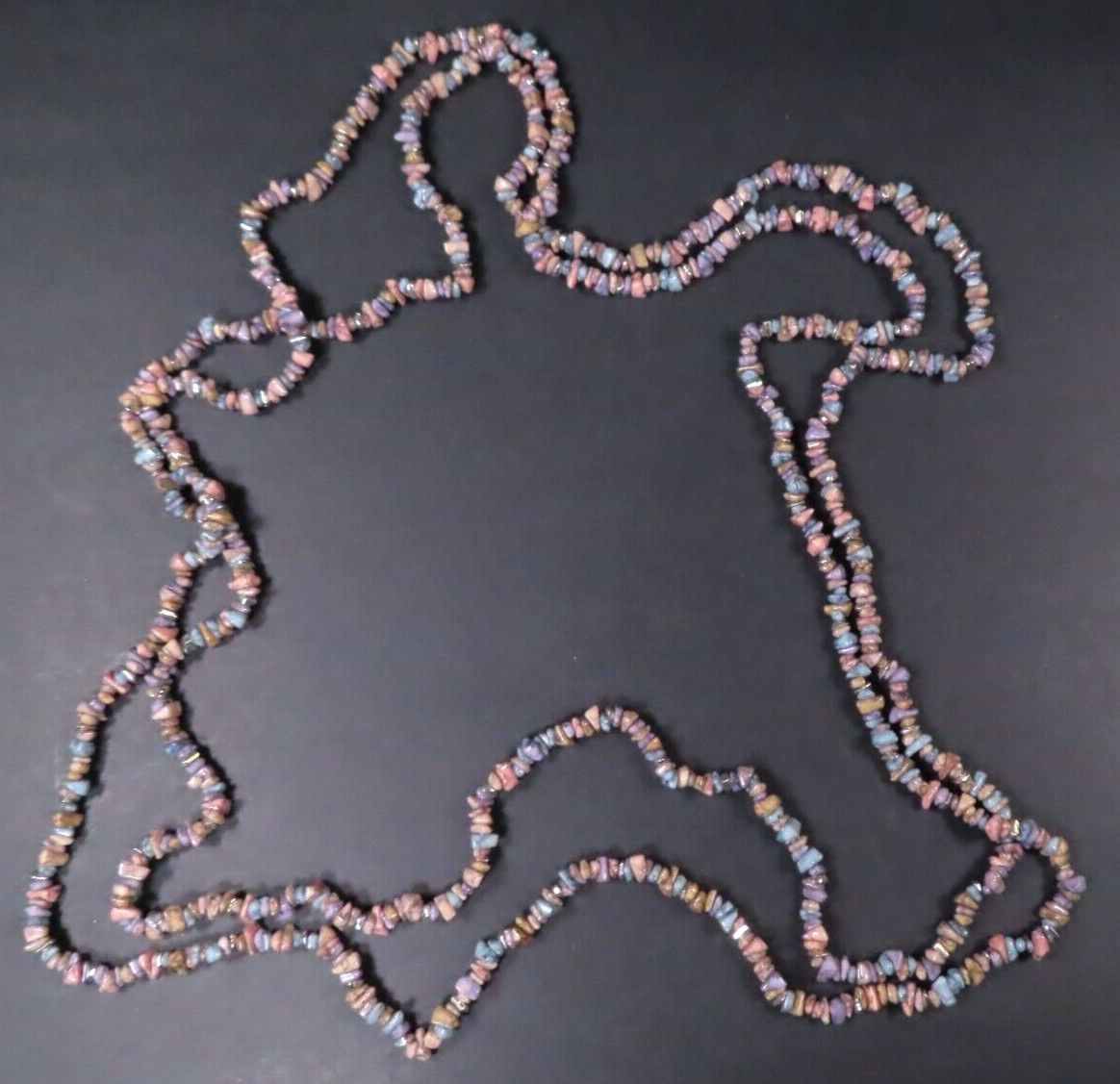 Set of (2) Semiprecious Stone Chip Multicolored Beaded 44″ Necklaces