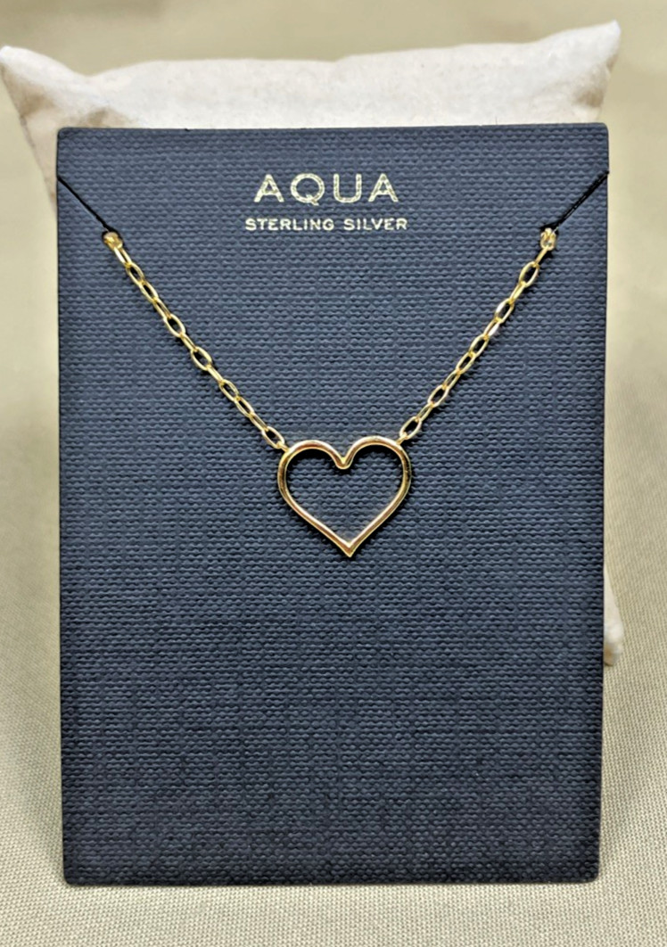 AQUA Open Heart Paperclip Chain Pendant Necklace 18k GP NWT