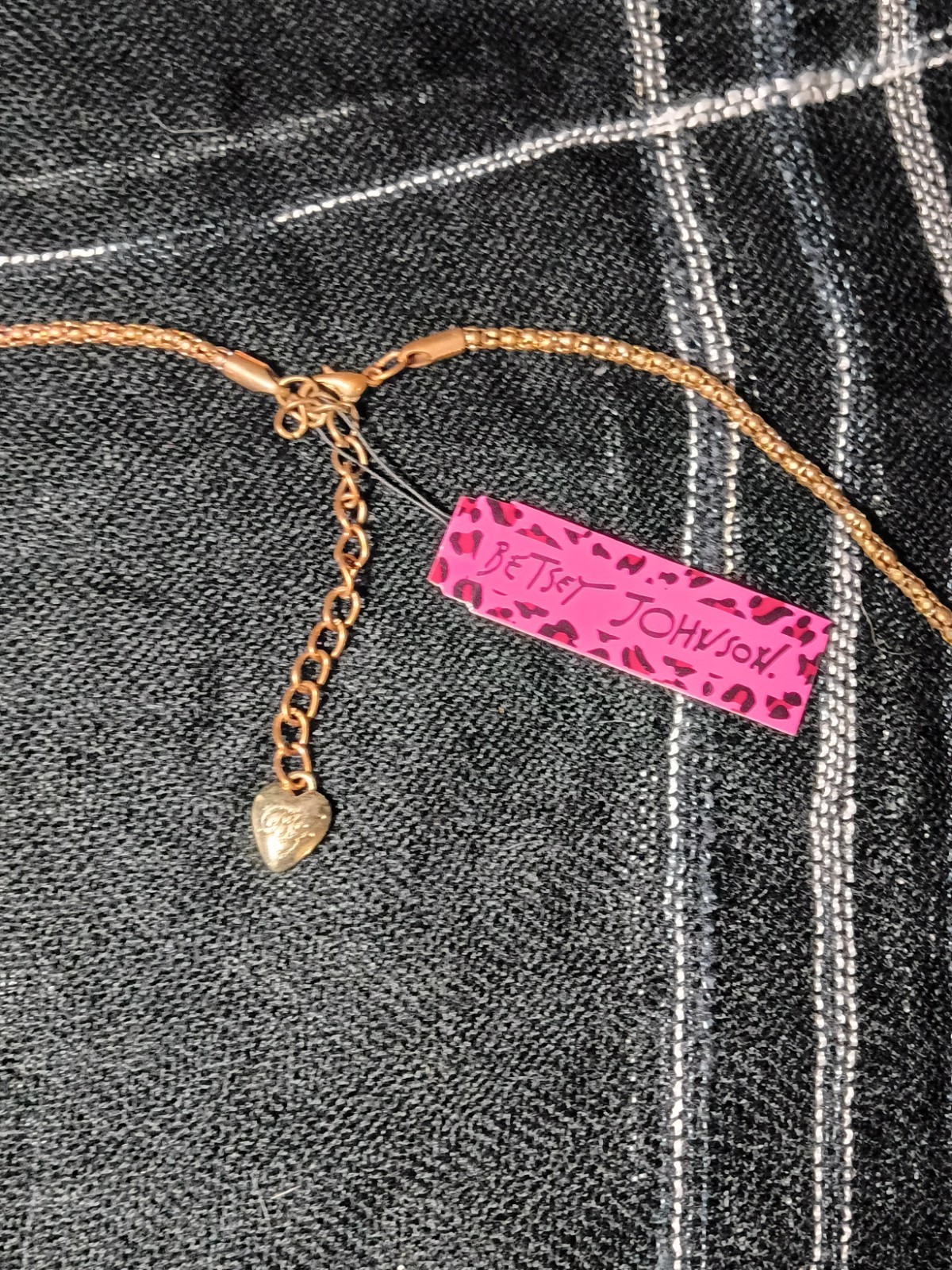 Betsey Johnson Gold Tone Pink Crystal Seahorse Charm Snake Chain Necklace Adj