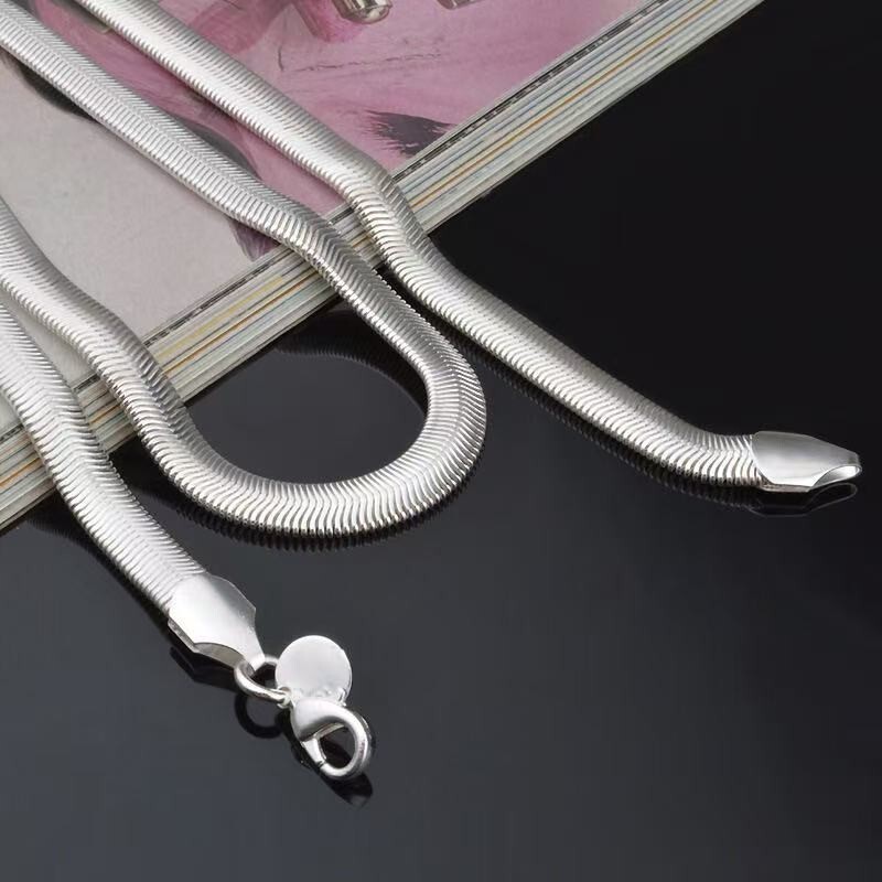 6mm Men Woman 925 Silver Plated Flat Snake Chain Necklace Sparkling 16-24”