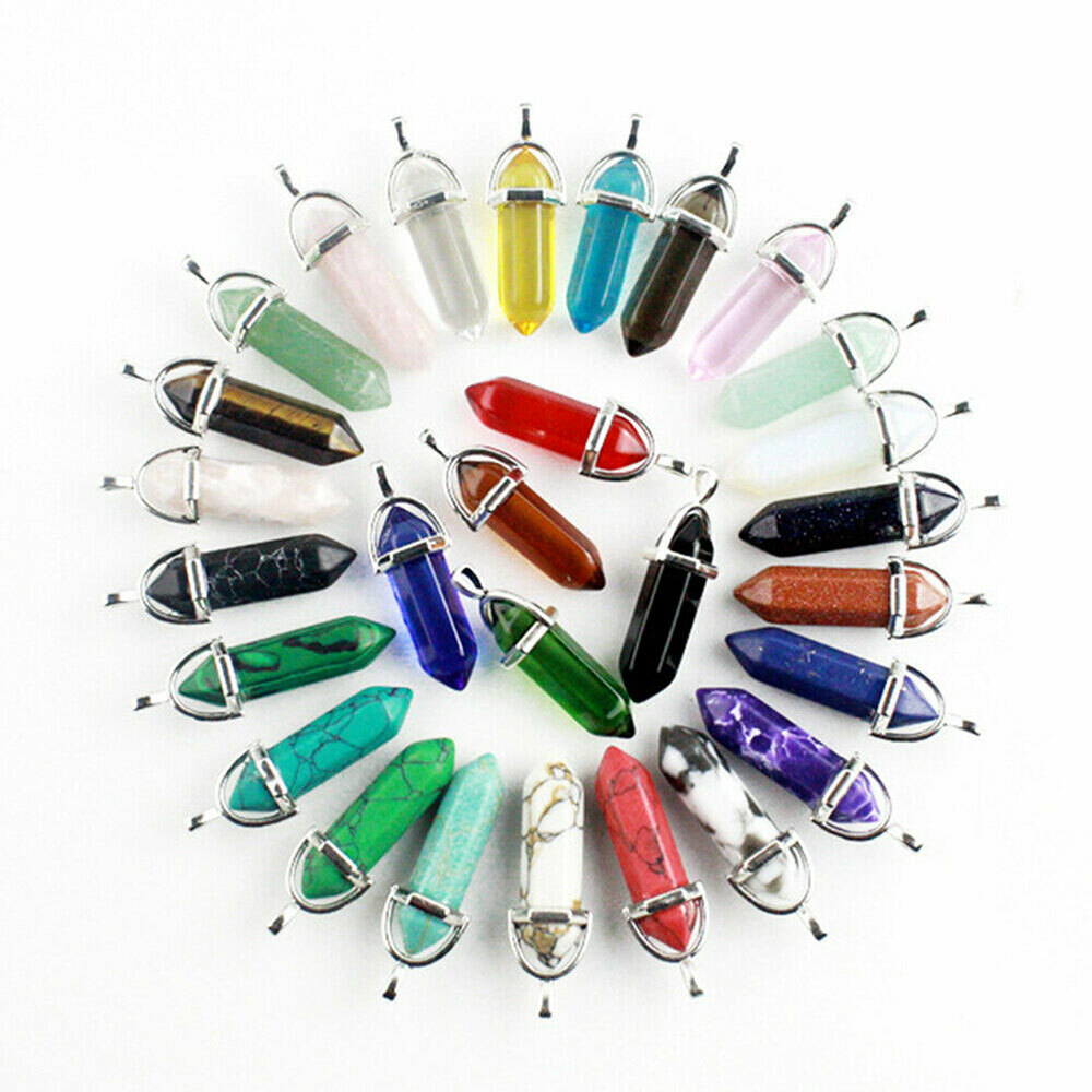 16PCS Hexagonal Healing Pointed Crystal Stone Quartz Necklace Jewelry US