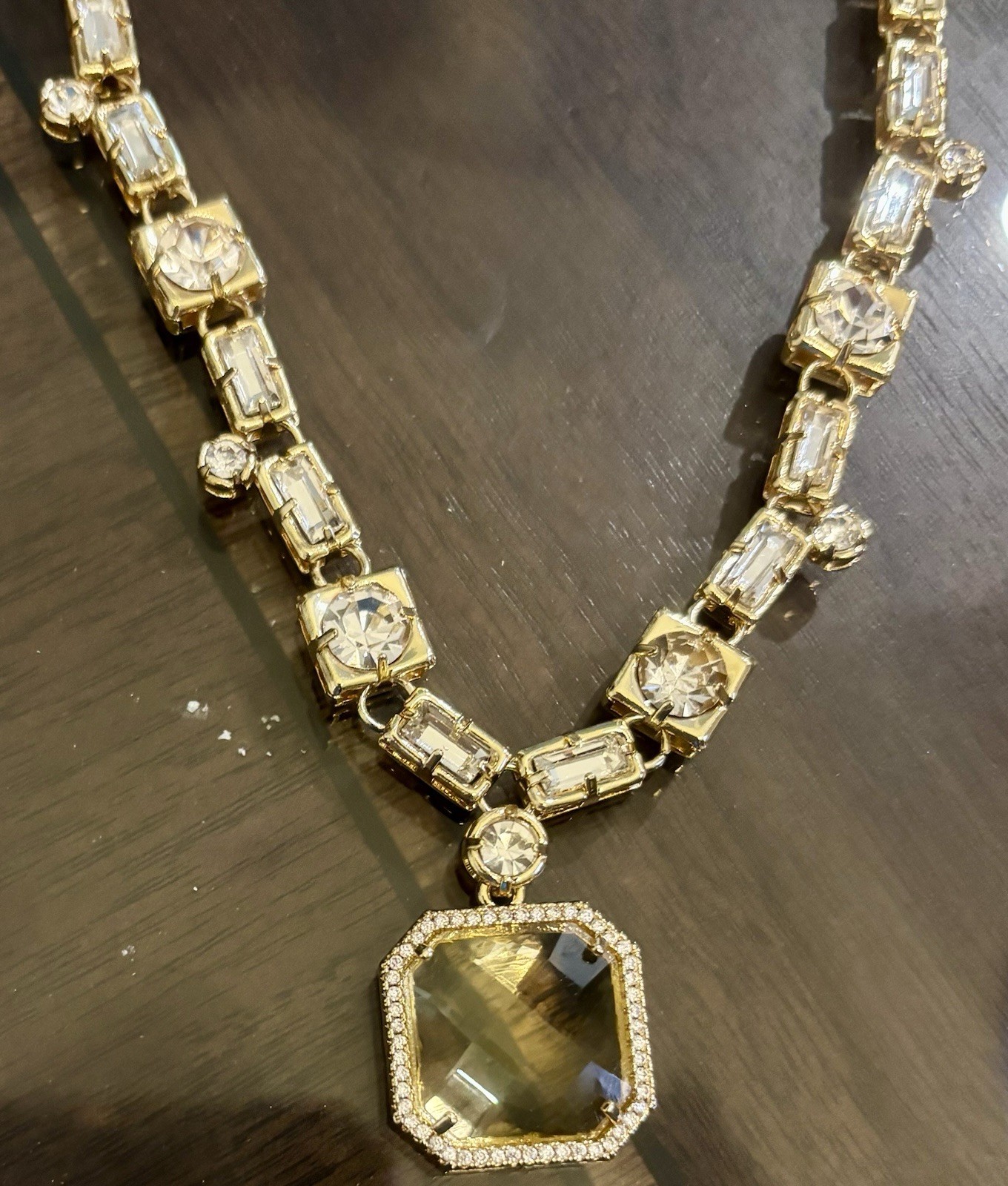 NWT Anthropologie Bezel Pend & Multi Baguette Clear Crystal Necklace Adj 14″-17″