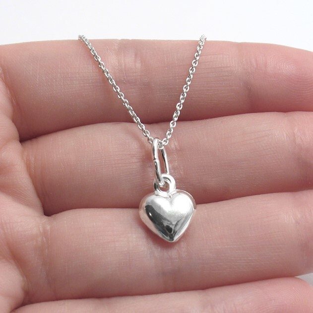 Guaranteed 925 Sterling Silver Small Puffed Heart Charm with Necklace