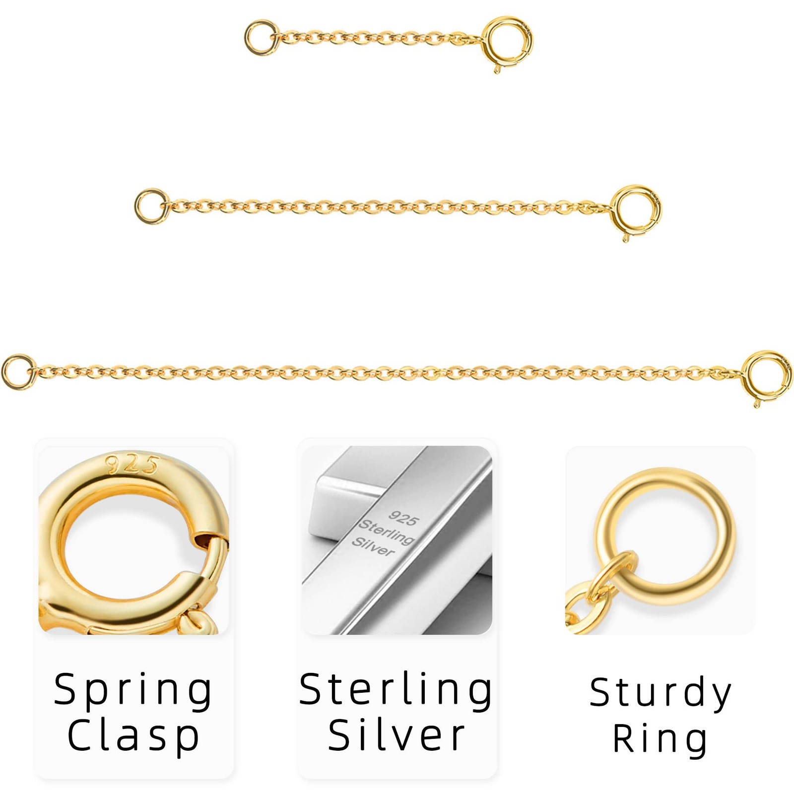 Gold Necklace Extenders 14k Extender Chain 925 Sterling Silver Extension Brac…
