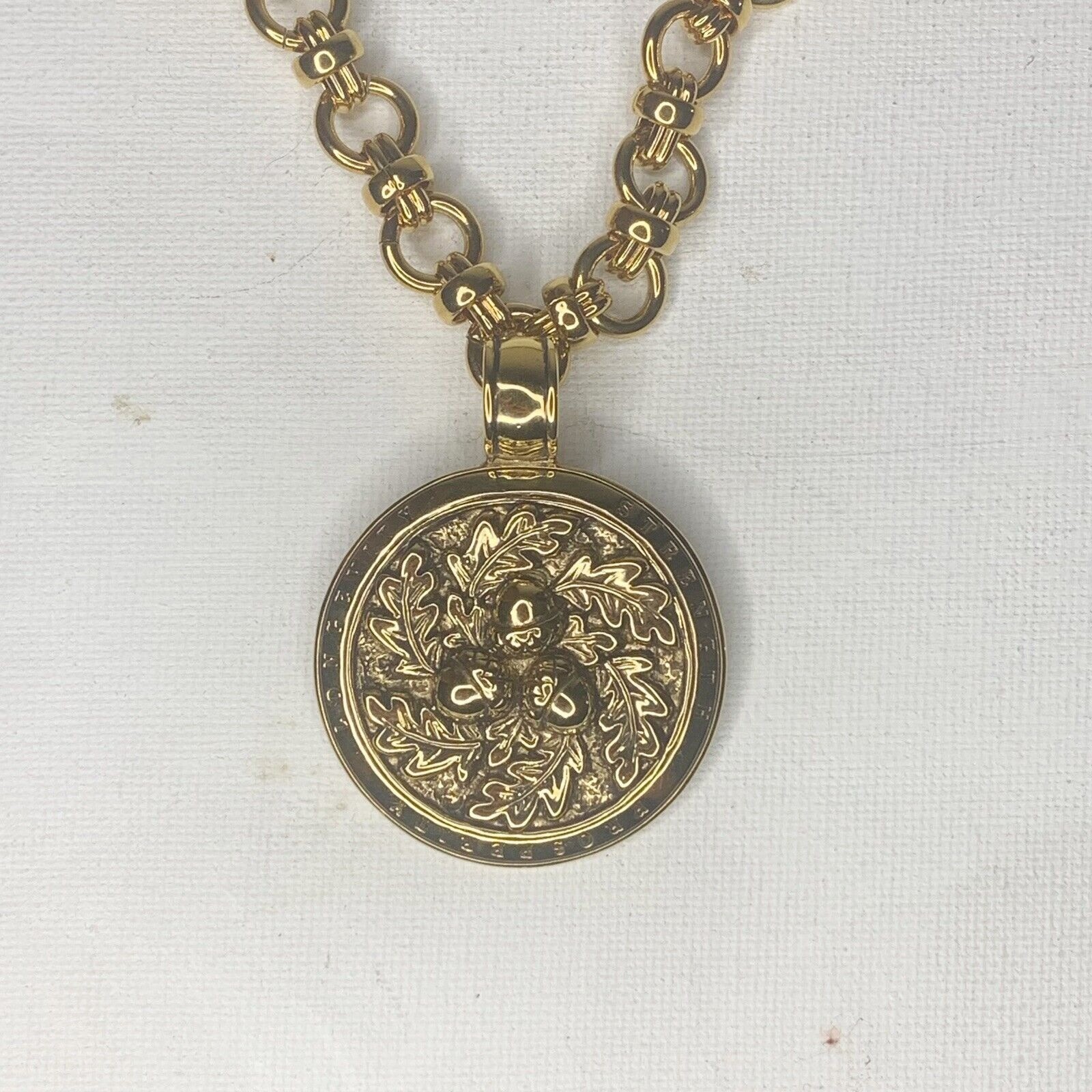 Francesca Visconti Pendant Necklace Gold Tone Acorn Strength Prosperity 1.5″