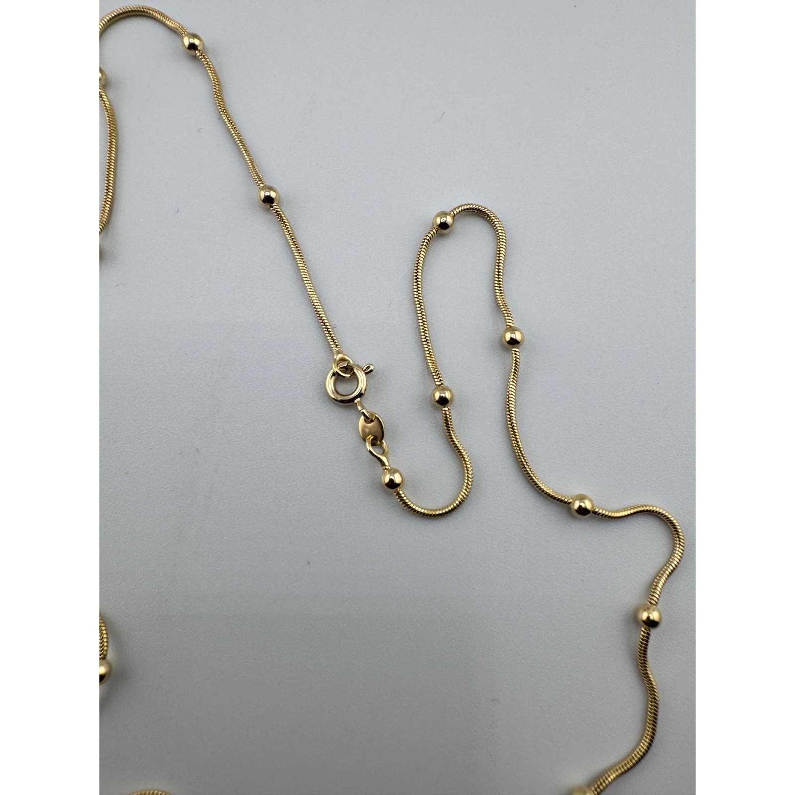 14K Gold Plated Snake Chain 24″ Necklace with Polished Bead Accents Minimalist
