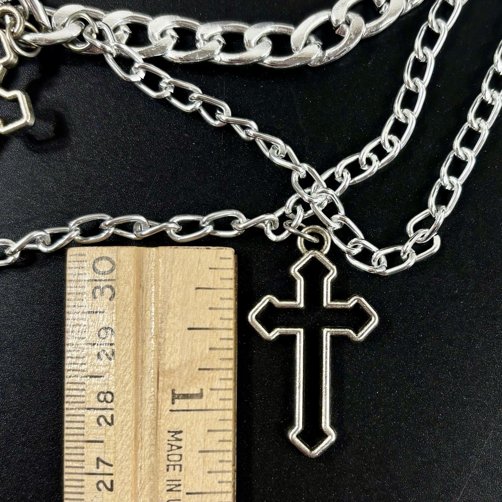 4 Gothic Cross Pendants Choker Silver Tone Necklace Layered Curb/Cuban Chains