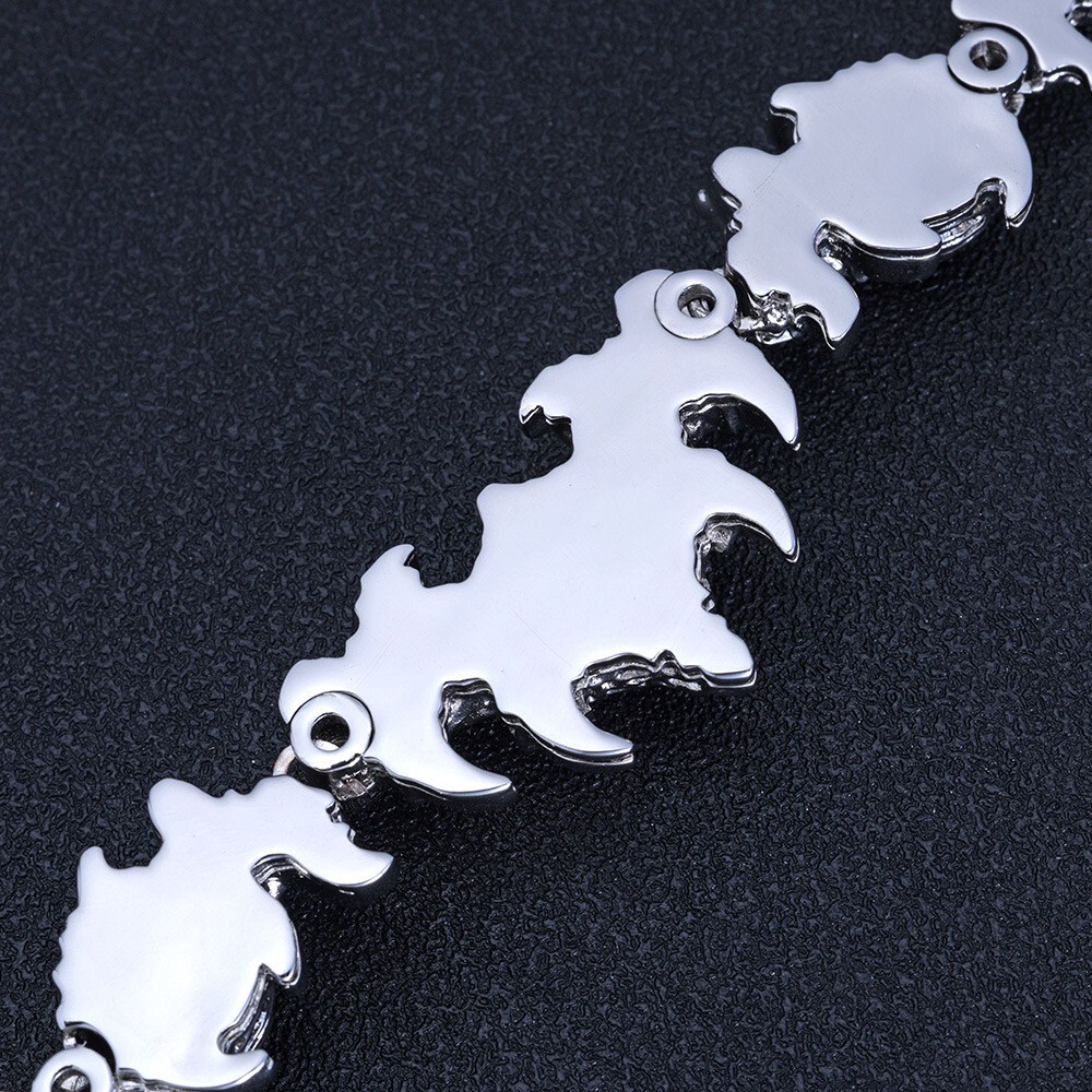 18″ Red Eyes Spikes Iced CZ Out Chain Choker Silver Necklace For Men Hip Hop