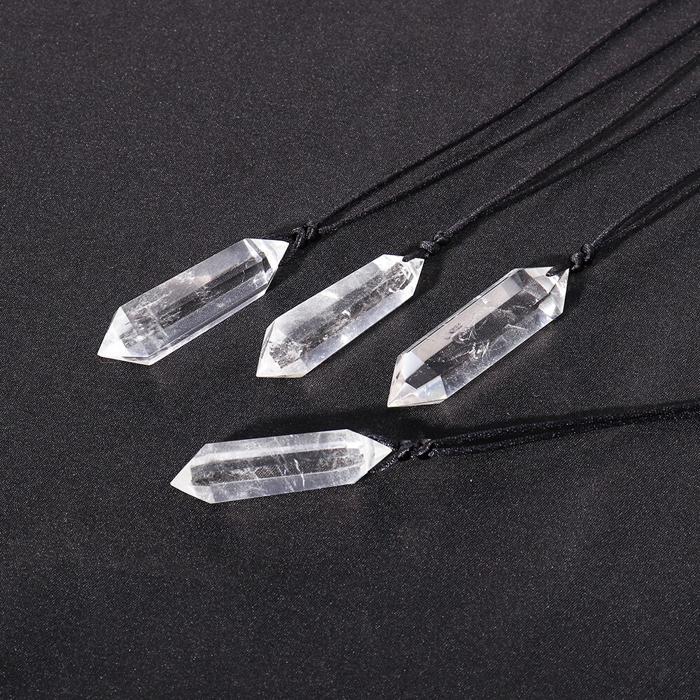 Natural Clear Quartz Double Point Pendant White Crystal Charm Necklace Handmade