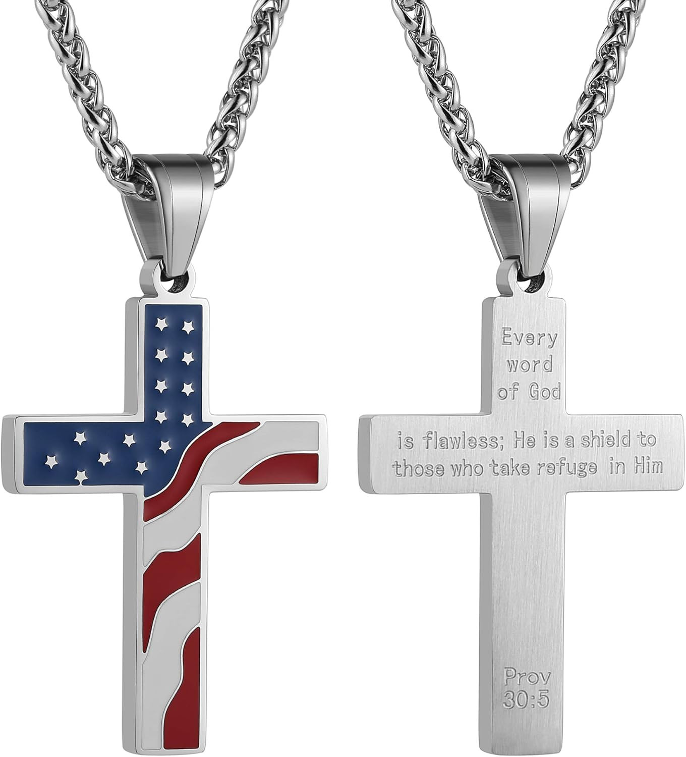 American Flag Patriotic Cross Religious Jewelry Pendant Necklace