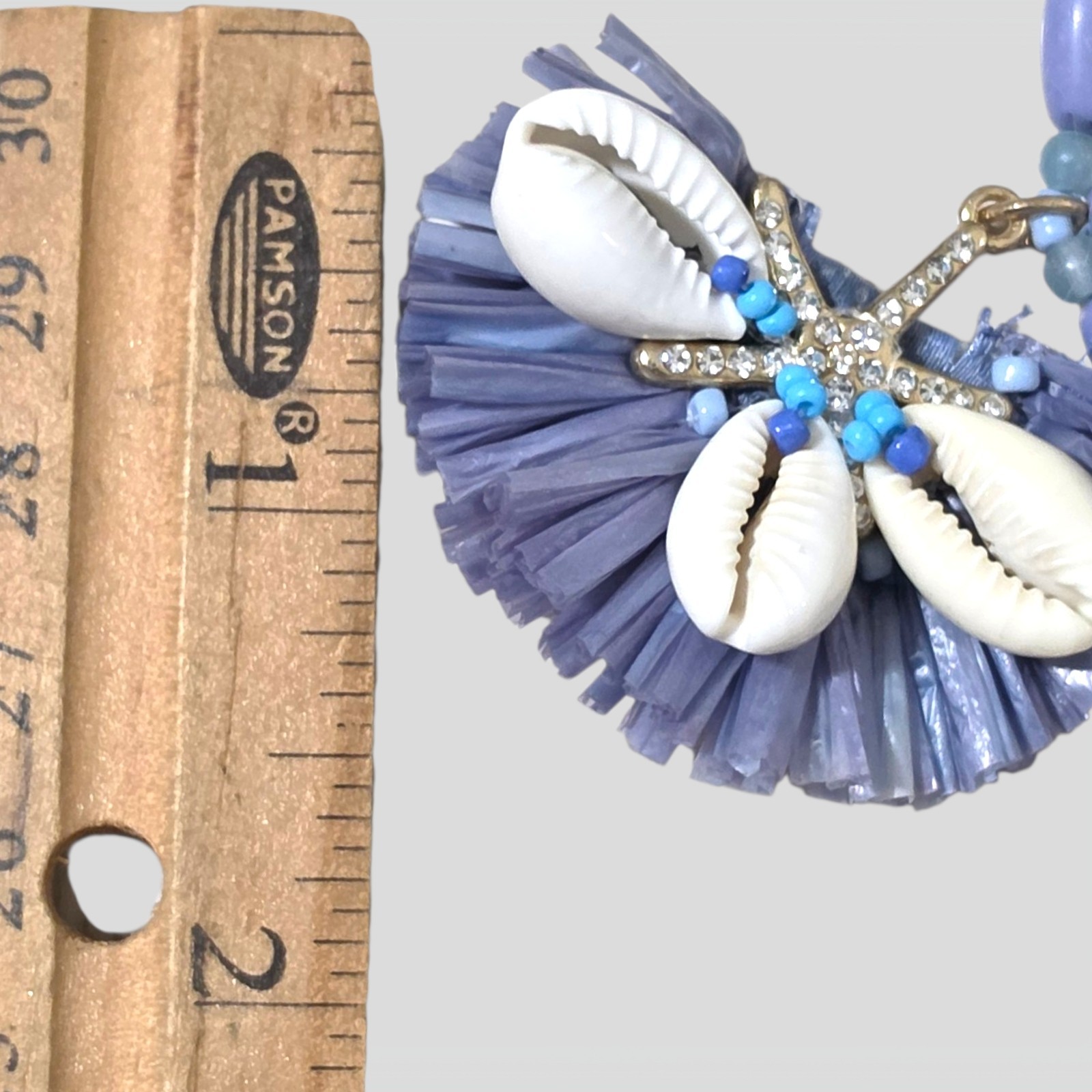Chico’s Coastal Shell Raffia Statement Necklace Blue Beaded Resort Boho