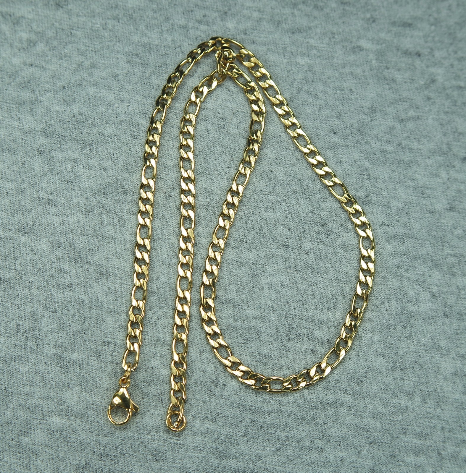 Gold Plated Stainless Steel FIGARO Chain 3 or 4mm wide, any Length Made to Order