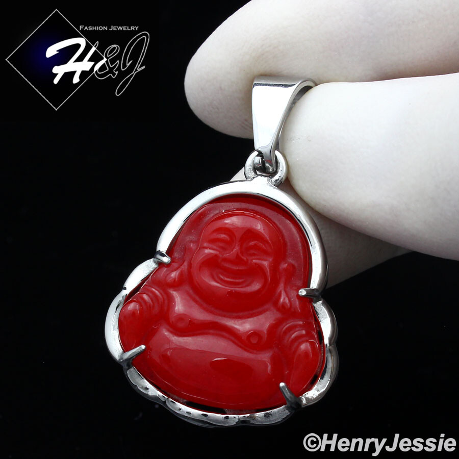 MEN WOMEN Stainless Steel Carnelian Rhinestone Silver Buddha Charm Pendant*P123