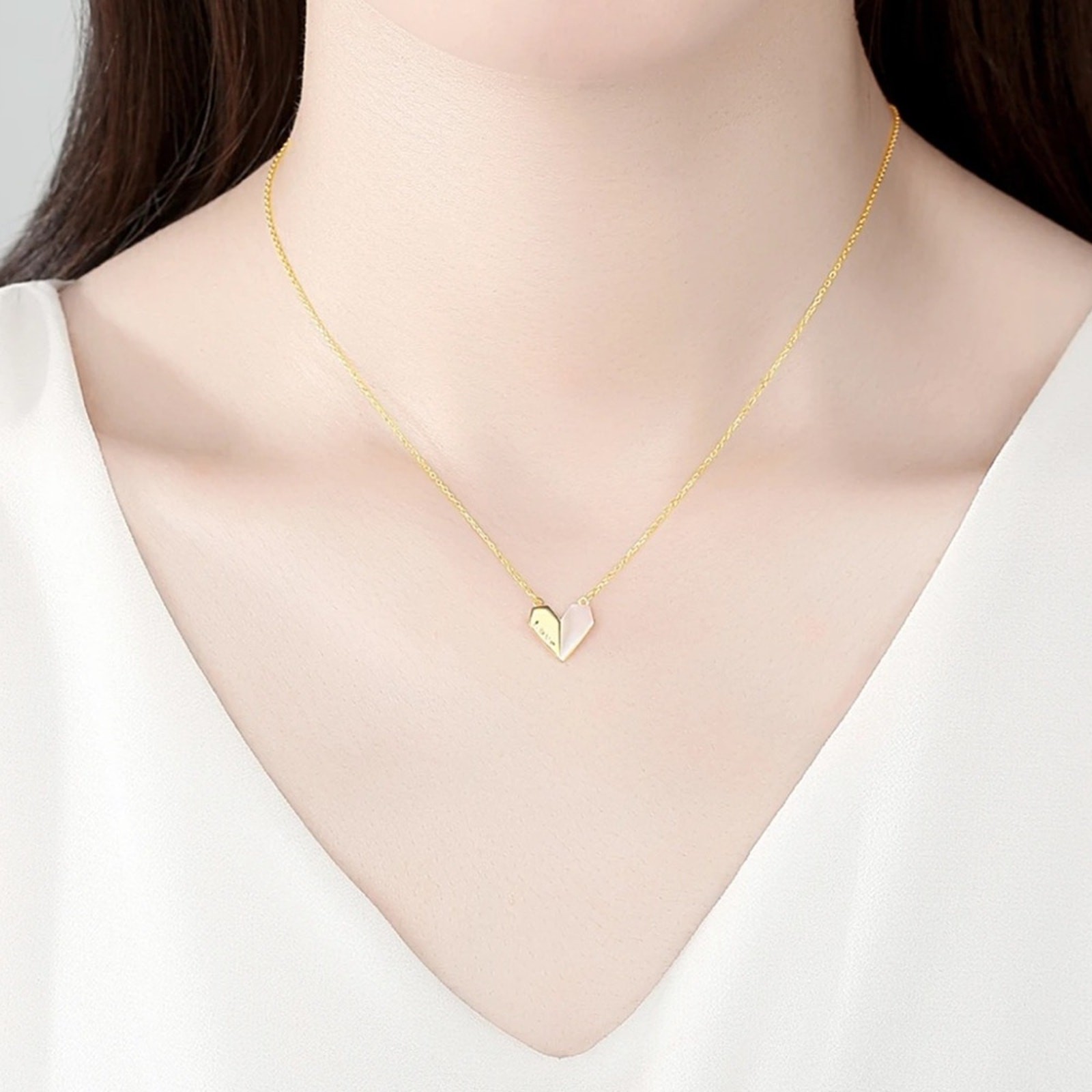NEW 18 karat yellow gold plated seashell heart love necklace jewelry B16A
