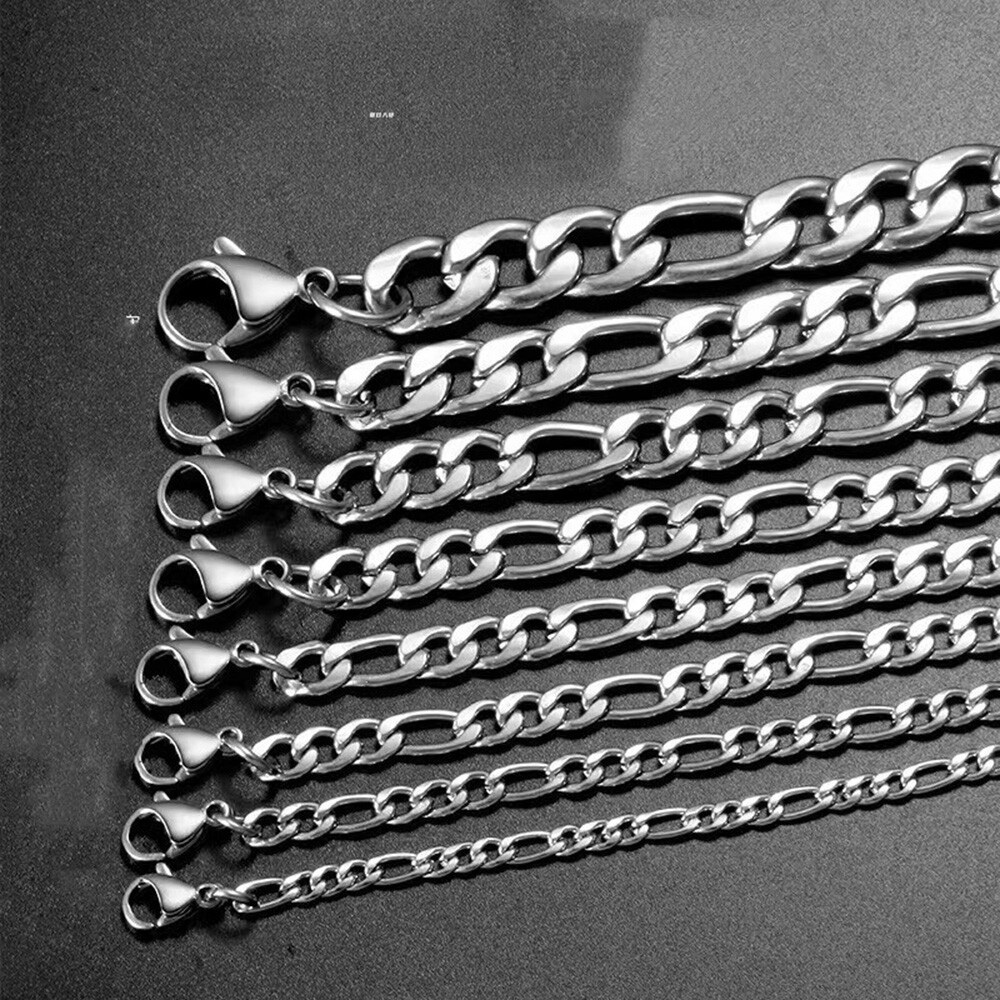 Stainless Steel 1:3 Figaro Chain 7″- 30″ Men Women Necklace 2/3/5/7/9/11/13mm