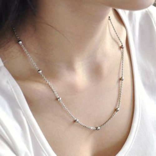 16″-40″ Womens Girls Stainless Steel Necklace Chain with Beads Never Tarnish