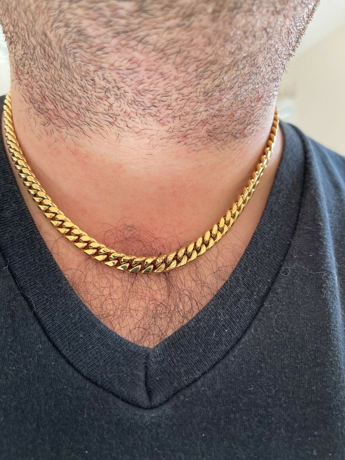 Miami Cuban CHOKER Chain 14k Gold Plated Stainless Steel Mens Boys Necklace 18″