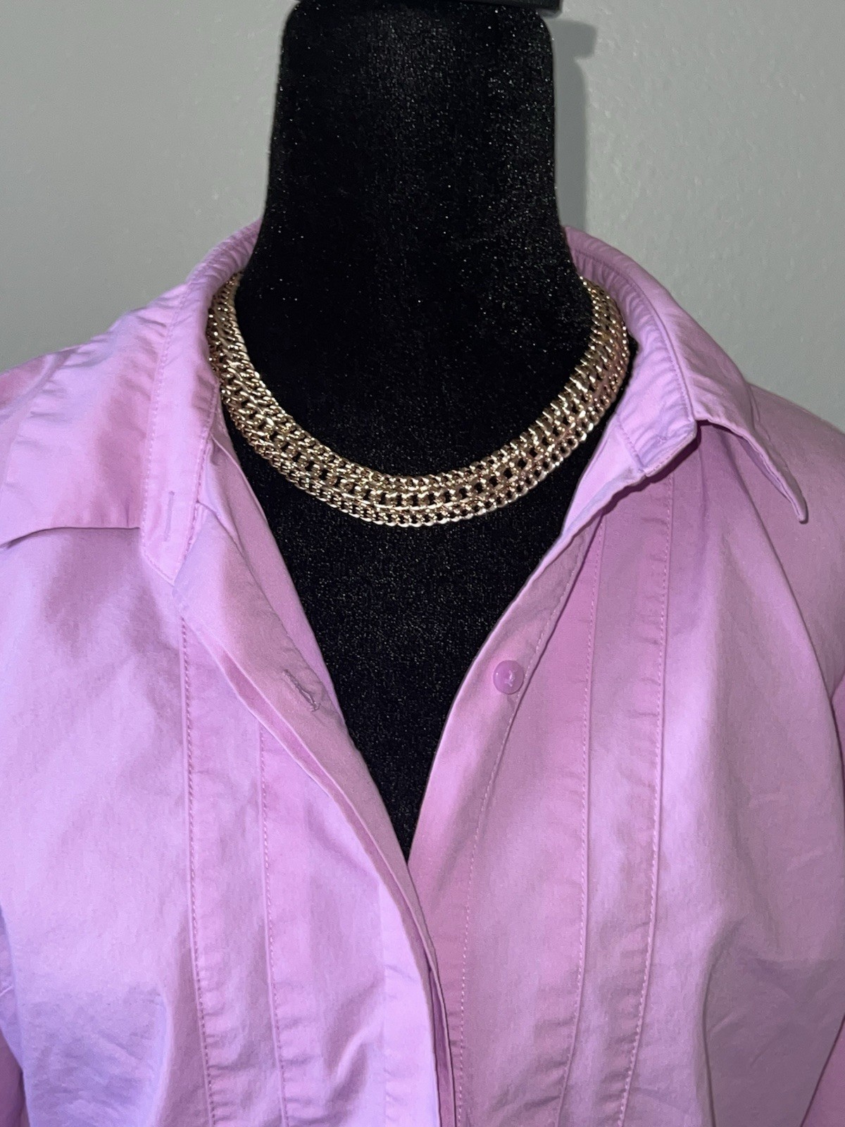 Gold-Tone Double Layer Cuban Chain Choker Party Wedding Dinner Necklace 16in