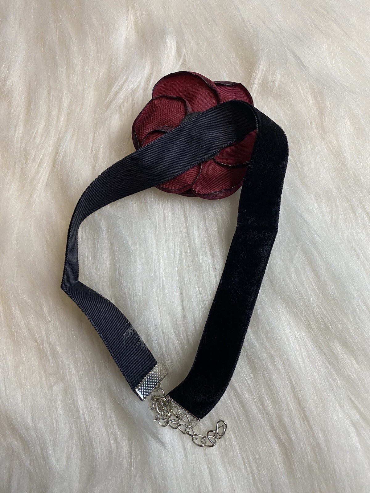 Red Camellia Flower Choker Necklace BlackVelvet Chain Women Jewelry New Wine Red
