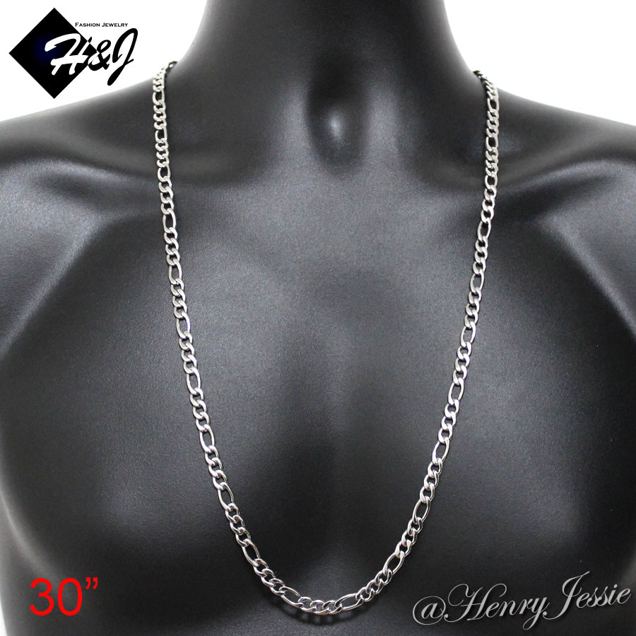 18-40″MEN Stainless Steel 2/3/4/5/6/7/8mm Silver Figaro Link Chain Necklace*N114