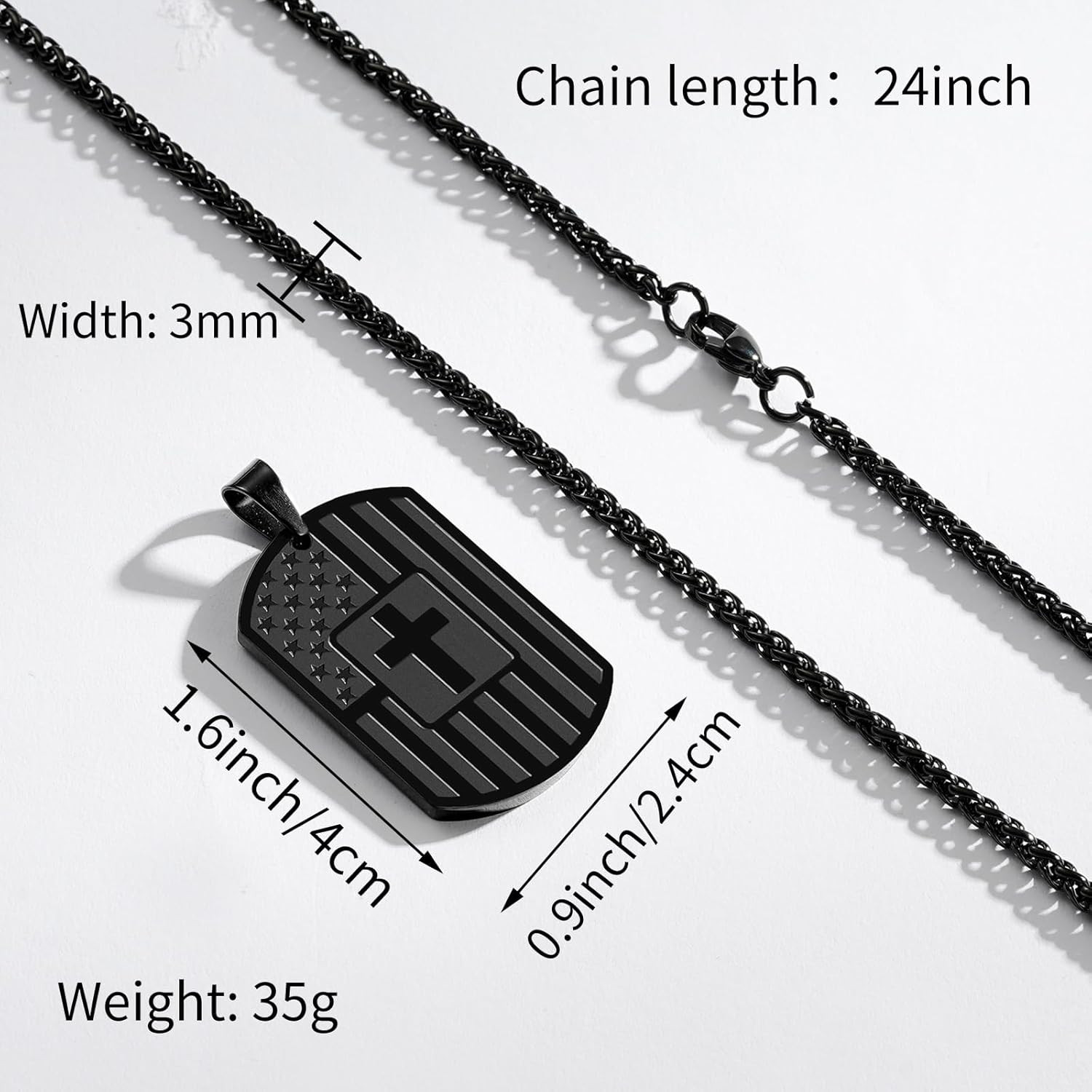 American Dog Tag Cross Necklace for Men Boys Christian Confirmation Gifts