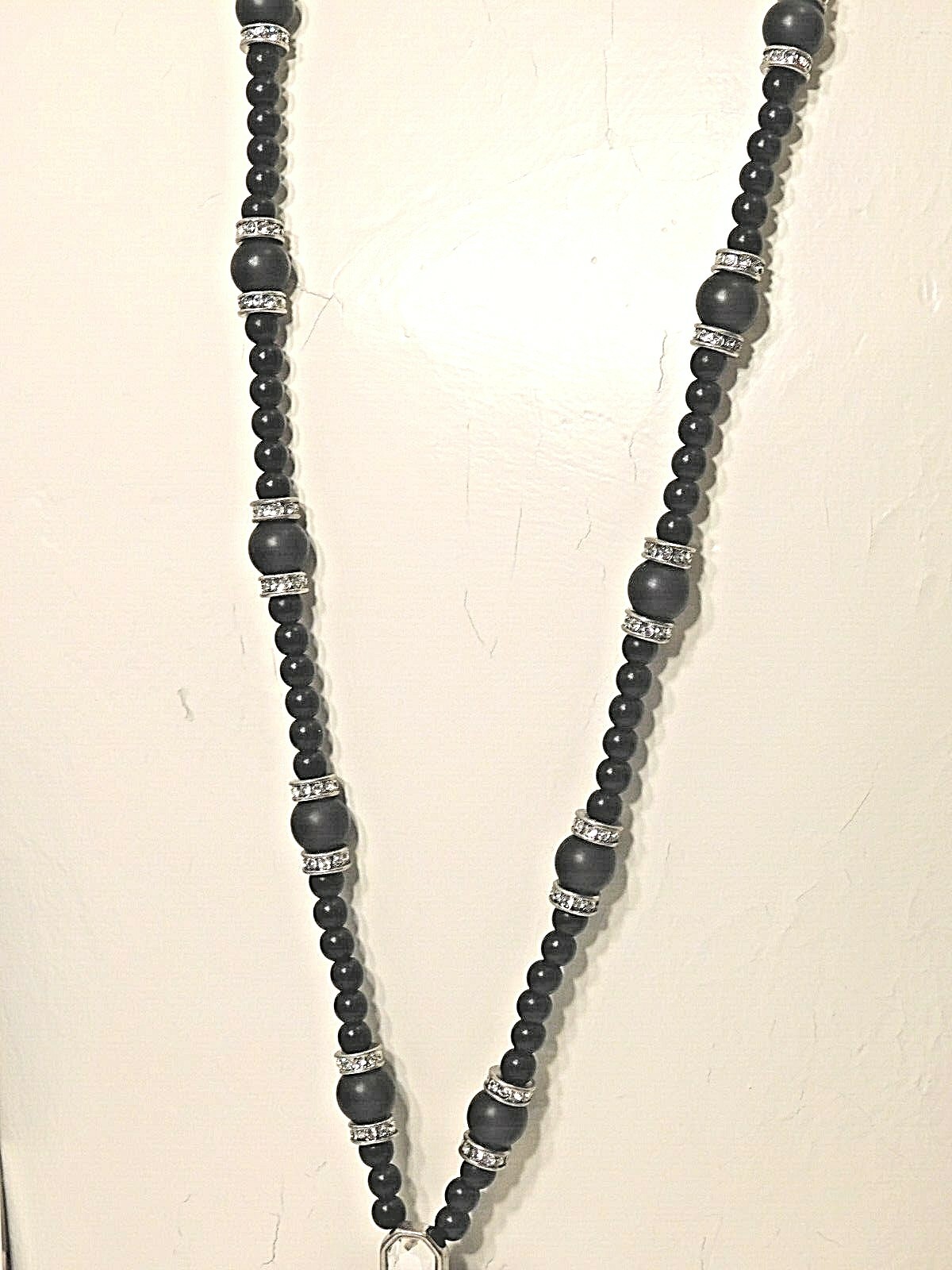 Beautiful Lia Sophia All-Black “TONI ANN” Necklace, 36-39″, Cut Crystals, NWOT