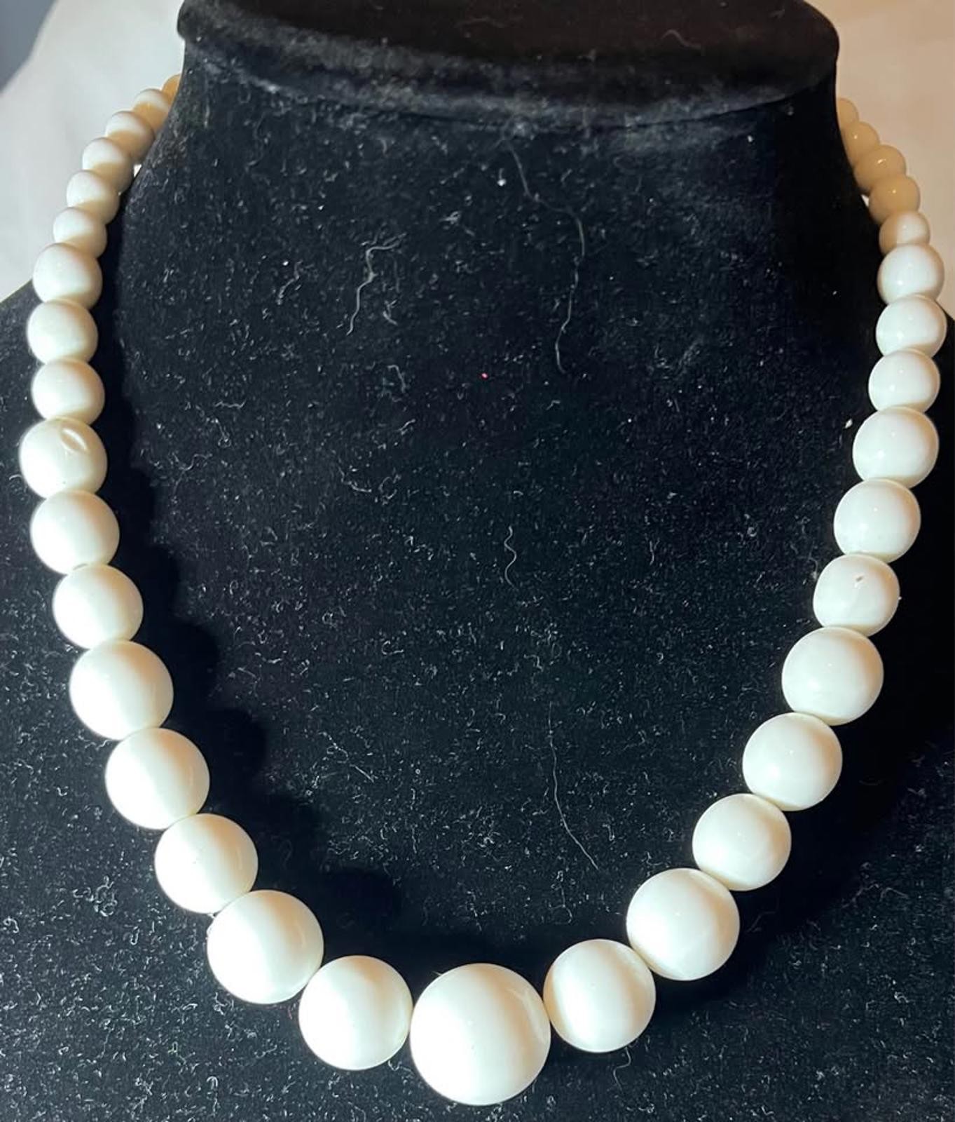 White Tone Beaded Statement Necklace in Perfect Condition