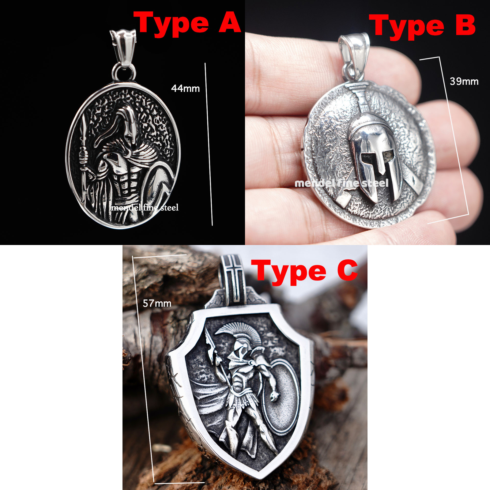 MENDEL Cool Stainless Steel Mens Spartan Helmet Warrior Pendant Necklace For Men