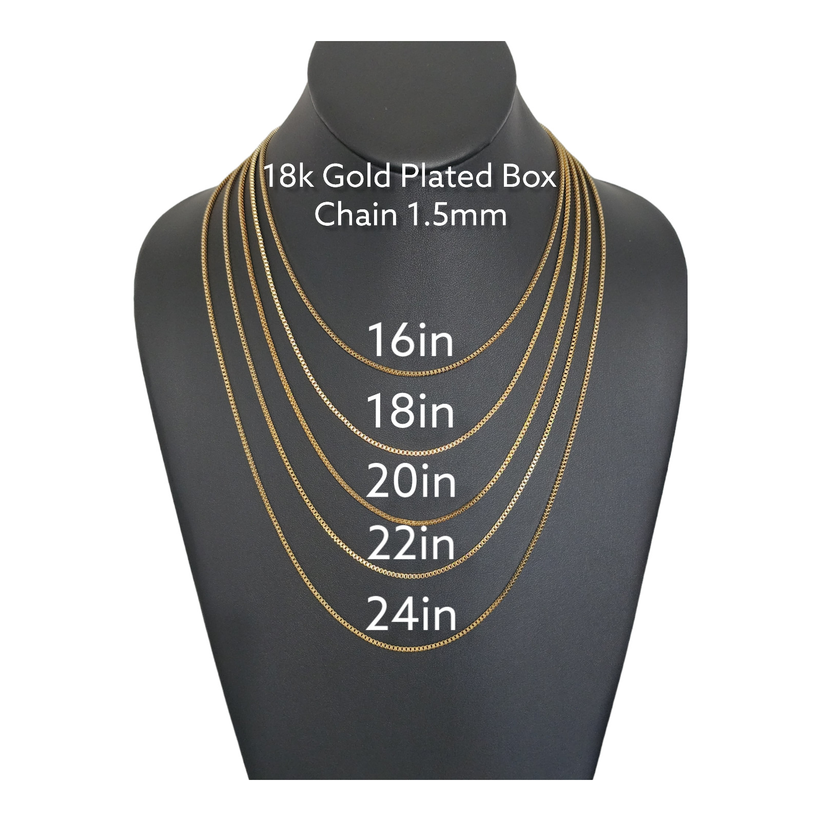 Stainless Steel Gold Plated Box Chain 1.5mm Unisex Hip Hop Jewelry, 16-24in