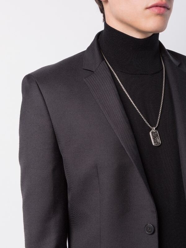 Black Rhinestone Dog Tag Pendant Necklace with Box 18K Gold Filled FREE SHIPPING