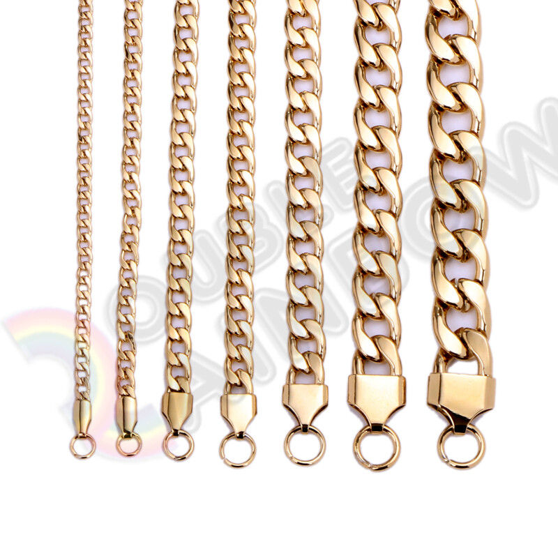 Men Women’s Stainless Steel Necklace Gold Plated Cuban 3-12mm Chain 18-36″