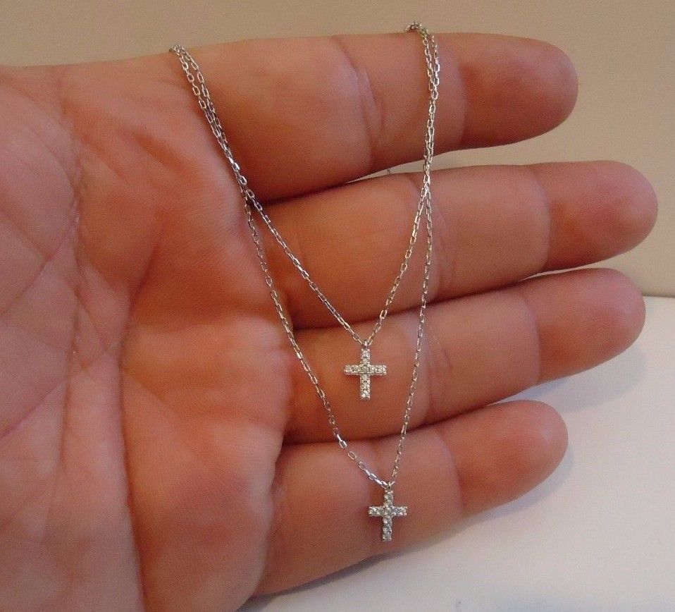 925 STERLING SILVER CROSS NECKLACE PENDANT W/ .25 CT LAB DIAMONDS/ 18” LONG