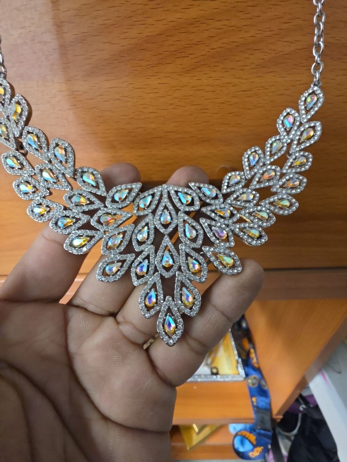 INC Silver-Tone Crystal Teardrop Statement Necklace