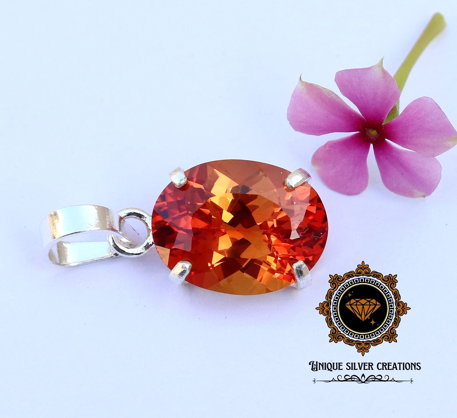 Natural Padparadscha Sapphire 925 Silver Pendant Certified Oval Loose Gemstone