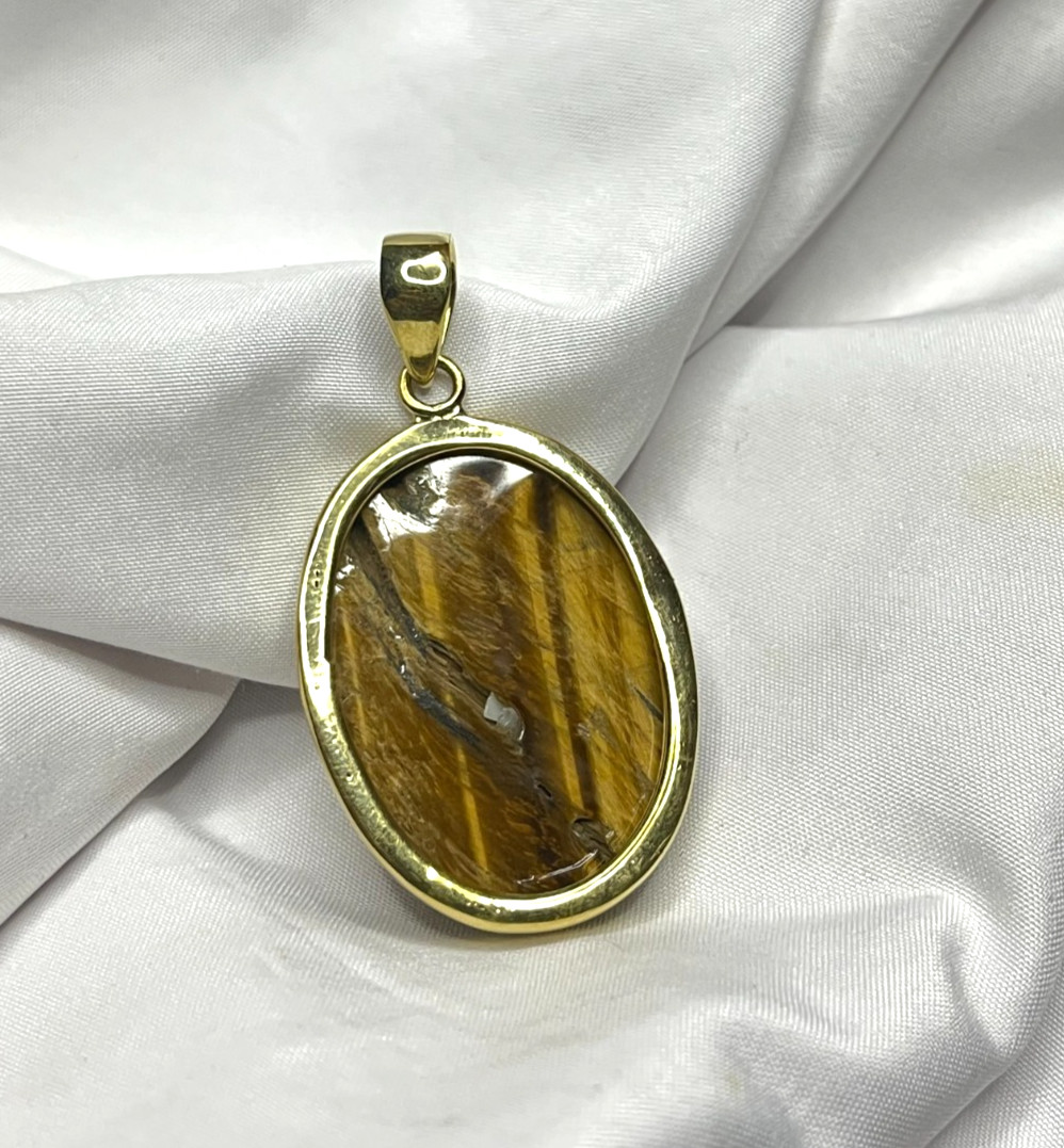 Tiger Eye Gemstone Pendant 925 Silver Yellow Plated WholesaleJewelry Lots
