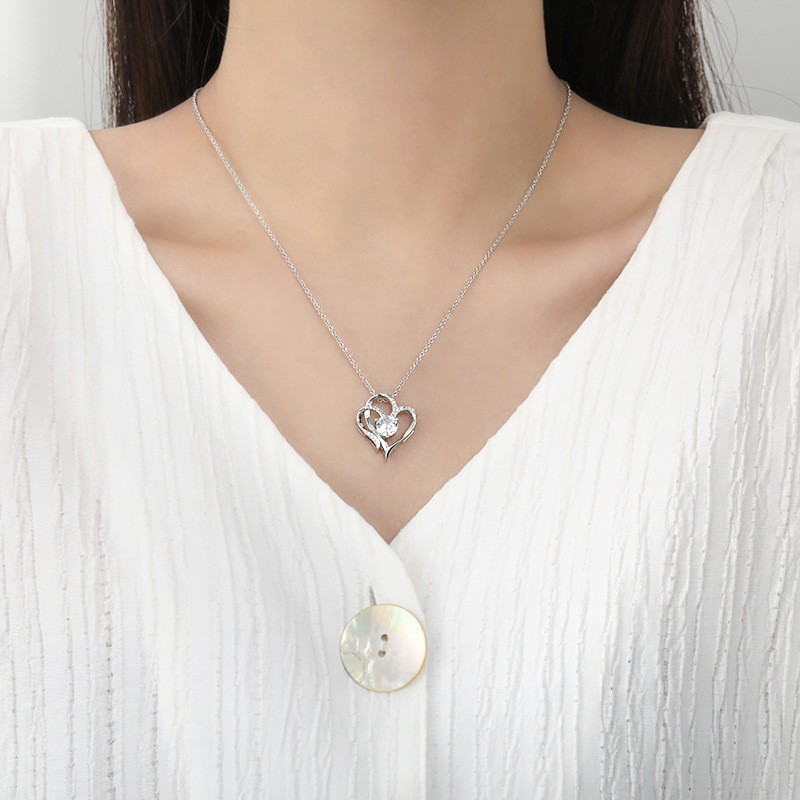 Heart Necklace for Women with Rhinestones White Rose Gold Jewelry
